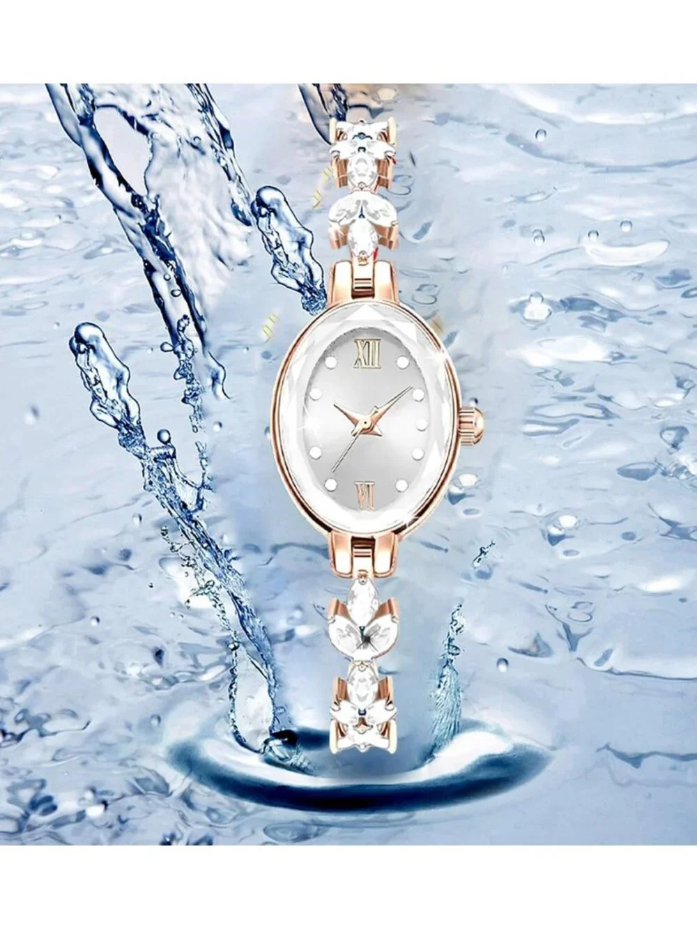 Women's White Luxury Petal Casual Bracelet Simulated Quartz Elegant Wrist Watch